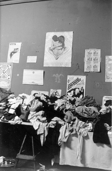 Typical scene in the Free Store, especially after a busy day of 